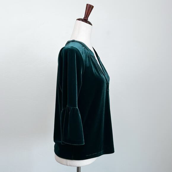 Boden Green Velvet V-Notch Neckline Bell Sleeve Blouse NWT - Picture 7 of 11